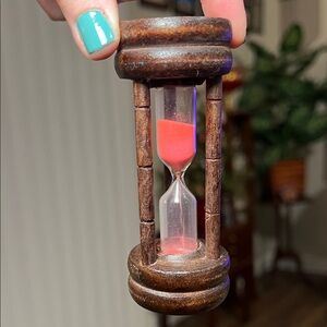 Vintage Small Wooden Hourglass with Pink Sand